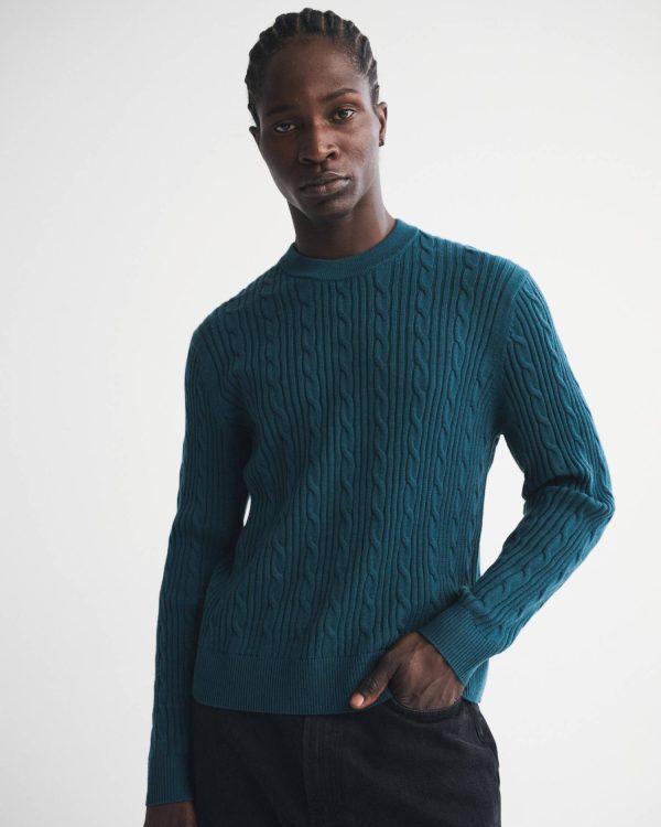 Merino Wool-Blend Cable Crew Sweater