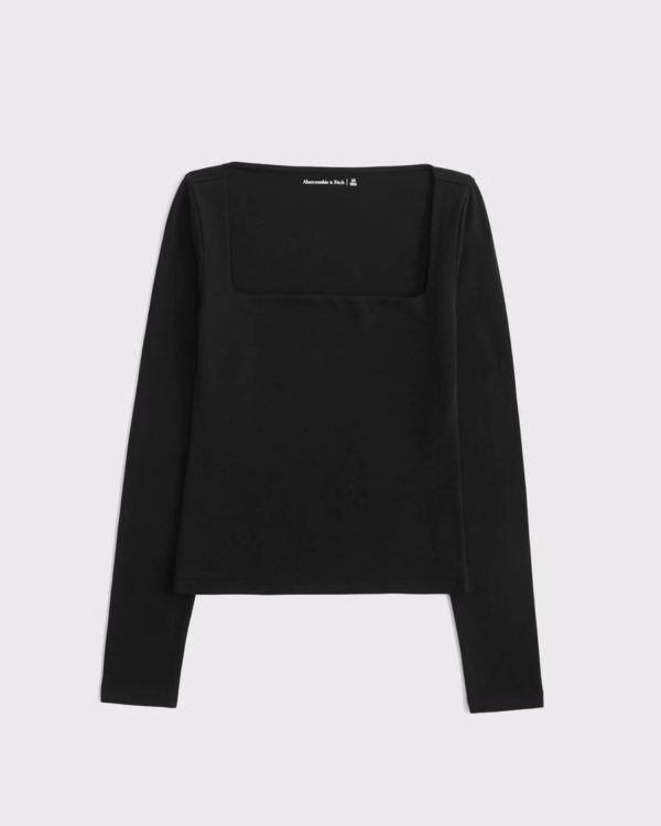 Double-Lined Long-Sleeve Squareneck Top