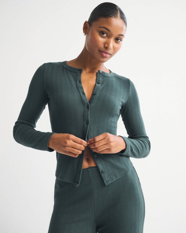 Long-Sleeve Pointelle Sleep Top