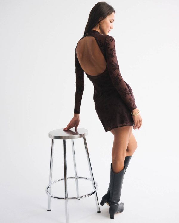Bra-Free Open-Back Mockneck Mini Dress
