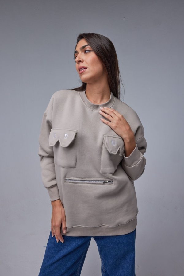 Beige Pocket Oversize Sweatshirt